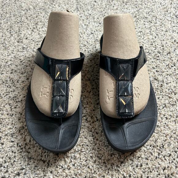 Fitflop Walkstar Jeweled Sandals Size 9 Black Toe Post Thong - Picture 1 of 7